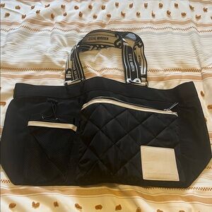 Steve Madden Black Quilted Tote with Cream Accents